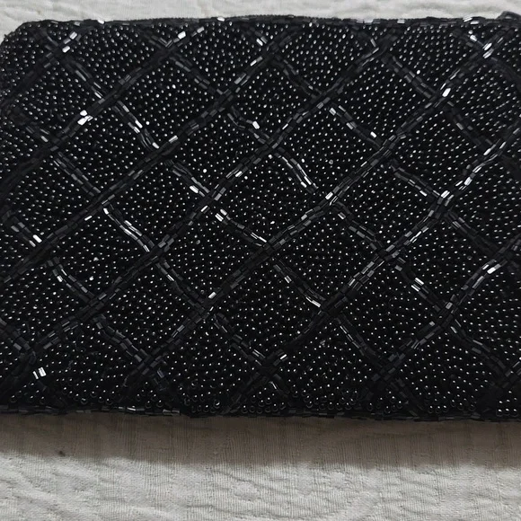 Lancome Black Beaded Mini Clutch 6 x 4 Inches - Picture 2 of 4